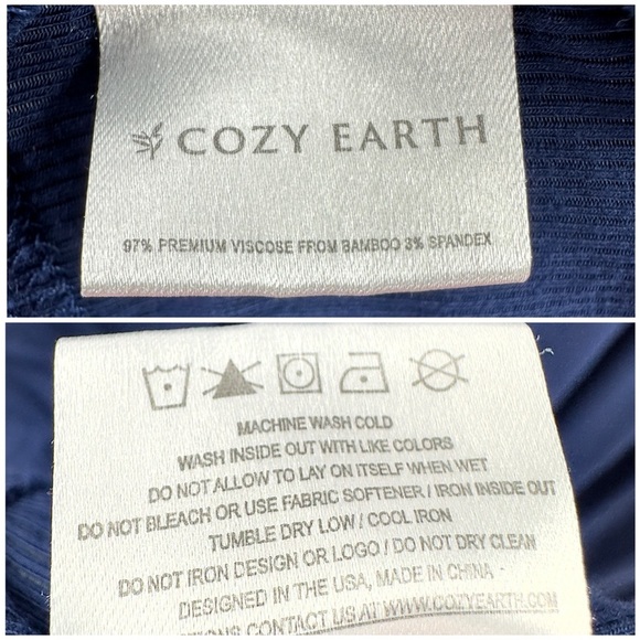 Cozy Earth Womens Bamboo Rib Knit SET Hoodie Wide Leg Pants Size S/M Navy Blue - Picture 11 of 16